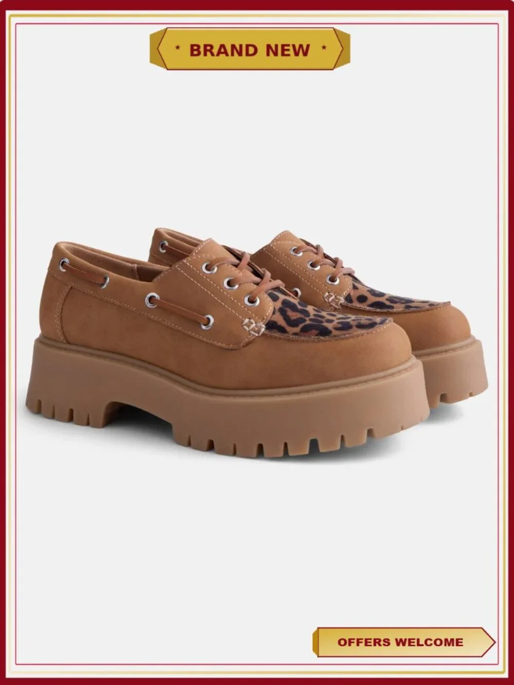 Women's Platform Boat Shoes Lace-Up Lug Sole